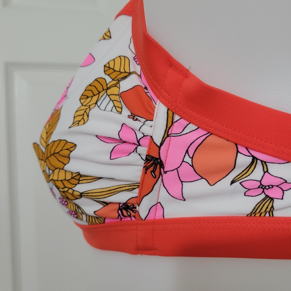 Xhilaration Boho Bikini Top Orange Vintage Flowers Cross Straps D/DD EUC - Picture 5 of 15